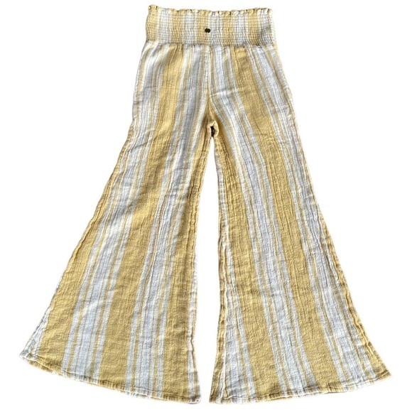 Rip Curl Seaside Stripe Pants Wide Leg High Waist Small Yellow White Pockets - Picture 3 of 11